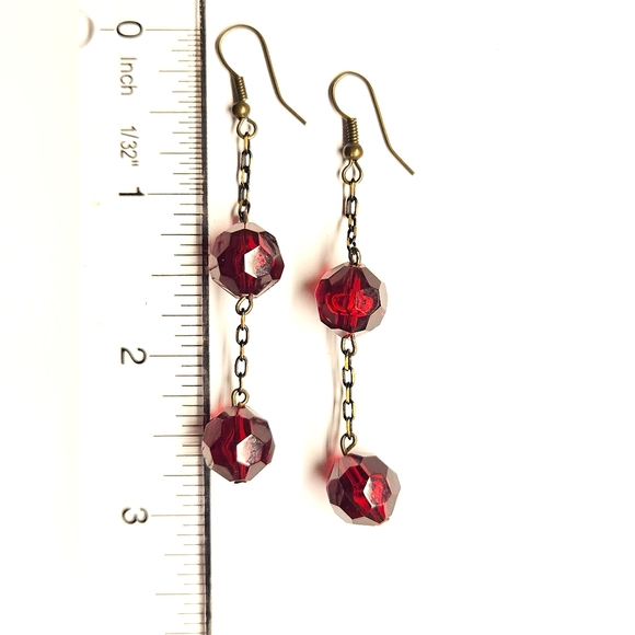 5/$25 Red Beaded Chain Earrings - Picture 2 of 3